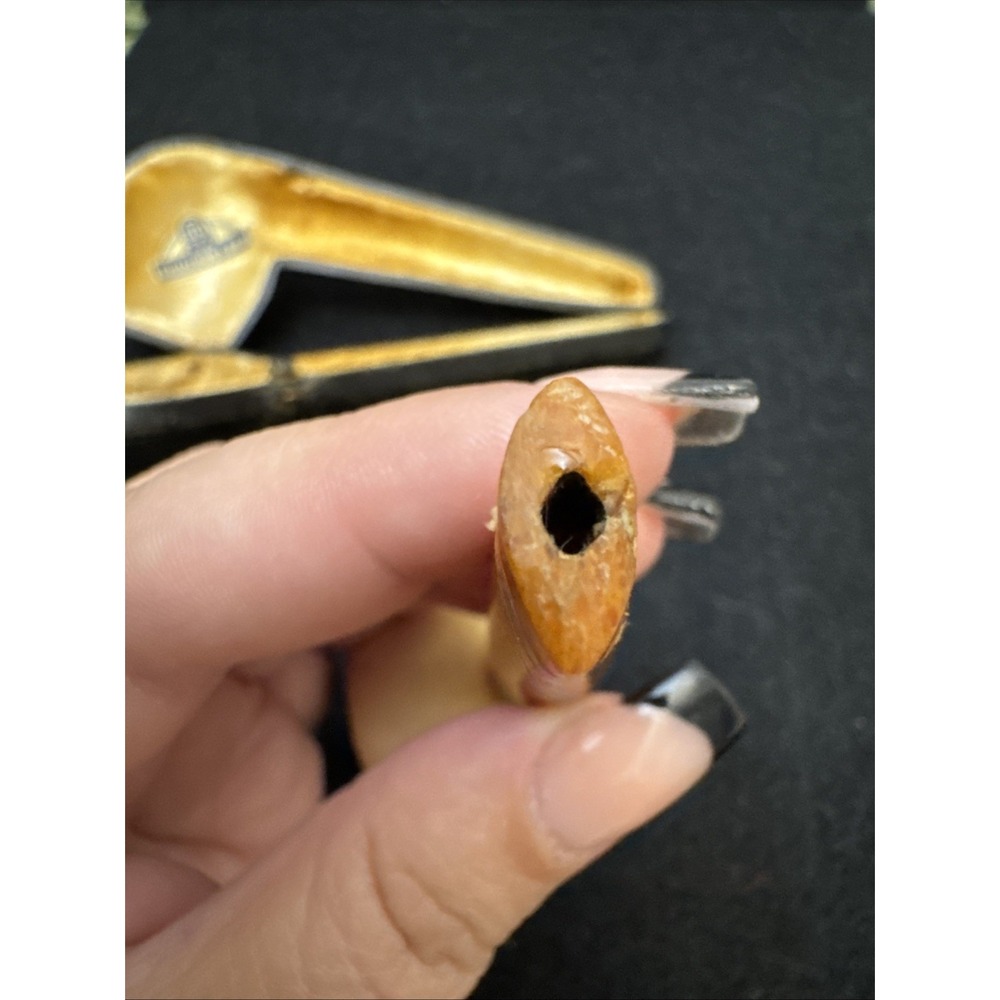 Vintage Block Meerschaum Pipe Amber Stem Hand Carved Estate Tobacco Pipe Case - Picture 11 of 16